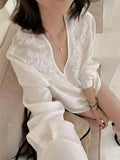 Pbong  Flower Embroidery Shirt for Women Long Sleeve V Neck Blouses Chic Korean Vintage Blouse Tops Female