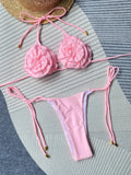 3D Floral String Thong Bikini Triangle Swimsuit Women Halter Swimwear Female Bathers Bathing Swimming Swim Suit Beachwear