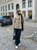 Chic Contrast Spliced Lapel Women's Lamb Wool Jacket Casual Zipper Thick Long Sleeve Coat New Ladies Warm Commute Outerwear