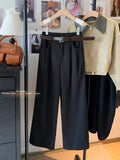 Pbong  Gray Woolen Suit Pants Women's Autumn Winter Thick Wide Leg High Waist Straight Cut Slim Casual Floor Length Trousers