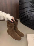 Elegant Comfortable Women's Shoes Autumn Winter Height-increasing Women's Boots Retro Minimalist Midsole Round Toe Boots 44