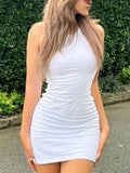 White Backless Slim Tie-Up Short Dress