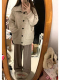 Slouchy Knit Cardigan for Women Rib-knit Pockets Front High Neck Button Up Sweater Jacket Coat Female Autumn Winter Basic Outfit