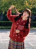 Christmas Red Sweet Cardigan Women Vintage Preppy Style Japan Knitted Sweater Casual Lazy Wind Female Fall Winter Tops New