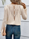 Pbong  T-shirt Autumn new solid color design sense lace stitching fashion personality long sleeve round neck casual