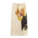 Fashion Flower Print Elegant Chic Women Skirt Zipper Straight Slit Summer Skirt Lady 2025 New Beige Fashion Woman Clothing