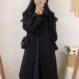 Autumn Winter Women Faux Woolen Coat Fashion Korean Oversized Midi Thicke Jacket Harajuku Solid Elegant All Match Blends Outwear