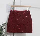 Pbong  New Autumn Winter Women Sequins Mini Skirts Waist Back Zipper Solid Color Above Knee Non Stretch Slim A Line Bling Skirt