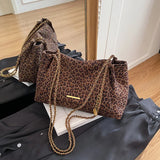 Pbong  Vintage Leopard Print Chain Handbag Shoulder Bag, Soft Fabric Tote with Gold Tone Strap Stylish Crossbody Purse for Women Daily