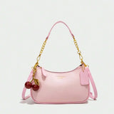 Pbong  Sweet Cherry & Pink Monogram Shoulder Bag Trendy Mini Underarm Purse for Women, Perfect for Casual Dating & Daily Stylish Outfit