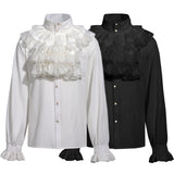 New European American Ruffle Fold Shirt for Men Halloween Role Playing Costume Medieval Victorian Steampunk Men's Camisa