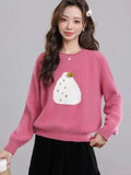Chic Print Sweet Sweaters Women Casual Preppy Style Cute O Neck Pullover Loose Long Sleeve Fashion Fall Winter Korean Jumper New