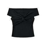 Pbong  Korean fashion black crop tops women Summer short sleeve tees twist t shirt for women pink top front tie criss cross