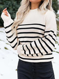 spring Korean long sleeve T-shirt women's stripes with loose round neck long sleeve stitching pure cotton knitted jacket
