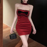 Pbong  Sexy Backless Lace Bow Strapless Dresses Summer Women Dress New Skinny High Waist Hanging Neck Bow Mini Hip Wrap Dress for Women