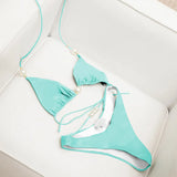 Sexy Bikini Women Swimsuit Female Swimwear Bandeau Biquini Thong Bathing Suit Shiny Swimming Suits Halter Bodysuit Beachwear