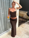 Twist Tube Top Vest Skirt Suit Sleeveless Solid Slim Sexy Tanks Top Long High Waist Skirt Summer New Female Dress Sets