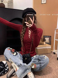 Half Lace Up Sweater for Women Long Sleeve Slim Fit Knitted Tops Pullovers Femal Lace-up Jumper Autumn Winter Y2K Outfit
