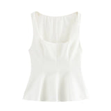 2025 Summer New Women Square Neck Crop T-shirt Casual Chic Sleeveless Slim White Black Crop Tank Tops Female Clothes