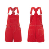 Pbong  Women Denim Bib Overalls Adjustable Straps Shorts Romper with Pocket Casual Rolled Cuff Shortalls