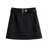 Pbong  High End Fashion French Office Lady Knitted Short Skirt Y2k Simple With Belt Autumn Winter Women Jupe Harajuku Korean Punk Skirt