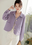 Elegant Slim Purple Jacket Women Sweet Long Sleeve Small Fragrance Coat Casual Fall Winter Lady French Pockets Fashion Tops