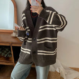 Women Cardigan Sweater Striped V-neck Button-up Sweater Jacket Comfy Cozy Slouchy Cardi Autumn Winter Casual Outfit