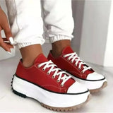 Pbong  Spring Hot Sale Of The Season Women's Low-Top Thick-Heeled Canvas Shoes Adhesive Flat Heel Single Shoes Rubber Outsole Pure