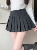 Retro Faux Woolen Pleated Skirt Women Sweet Slim Sexy Mini A Line Skirts Preppy Style High Waist Fall Winter Korean Skirt