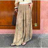 Pbong  Elastic Waist Wide Leg Pants Flowy PalazzoLow-waisted Summer Fashion Casual Women Pants Versatile Bohemian Lady Bottoms