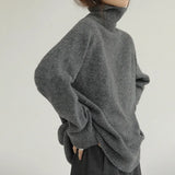 Grey Turtleneck Women's Pullover Sweater Loose Languid Style New Autumn Winter Cashmere Thick Long Sleeve Knit