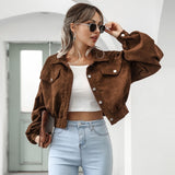 Jackets for Women Lantern Sleeve Cropped Bomber Jacket Overcoat Outwear Fashion Spring Vintage Corduroy Autumn Winter Coat