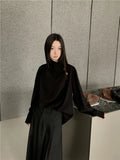 Irregular Black Oversized Designer Shirt For Women Long Sleeve Top High Fashion Trending Clothing