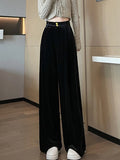 Women Elegant Velvet Pant Loose High Waist Vintage Wide Leg Trousers Fall Winter Korean Retro Female Soft Black Pants New