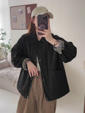 Fall Women Cargo Jacket Loose Preppy Style Long Sleeve Vintage Coat Casual Big Pockets American Retro Solid Bf Outwear Tops