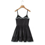 2025 Summer Mesh Patchwork Chic Black New Dress Fashion V-neck Sleevelss Party Slip Dress A-line Pleat Y2K Street Short Dress