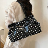 Women's Polka Dot PU Leather Handbags Retro Sweet Daily Casual Dating Short Handle Tote Bag New Trend Shoulder Bags