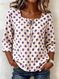 Women's Summer Blouse Square Neck Polka Dot Blouses Blue Polka Dot Chiffon Blouse Casual Tie Front Top Womens For Woman Women