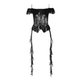 Pbong  Y2k Aesthetic Lace Irregular Tops Vintage Harajuku Hollow Out Summer T-Shirt Streetwear Sexy See Through Shirt Fairy Bandage Tee