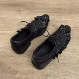 Pbong  Fashion Lace-up Genuine Leather Women Pumps Shoes Woman Mid Heels Loafers Shoes Round Toe Summer Casual Party Ladies 35-40