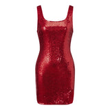 Pbong  Women's Sequin Square Neck Bodycon Mini Dress Y2K Side Slit Sparkly Cocktail Party Short Dresses Evening Gown Wear