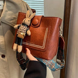 Pbong  Vintage Women Faux Leather Crossbody Bag with Wide Printed Strap Unny Charm, Retro Shoulder Purse for Women Daily Commute Use