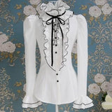 Pbong  Temperament Women Shirt Stand Neck Long Sleeve Tunic Blouses Blusas Mujer De Moda Chic Ruffles Bow White Blouse Tops