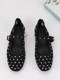 Pbong  Rhinestone Mesh Ballet Flats Women Shoes Summer Breathable Black Elegant Mary Janes Buckle Strap Casual Ladies Shoes Footwear