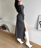 Autumn Evening Party Intellectual Elegant Dignified Mature Sexy Feminine Pure Color Simple Women'S  Long Neck Dress