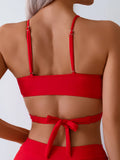High Waist Bikinis Cross Strappy Swimsuit Women Solid Sexy Red Swimwear Female Bathers Bathing Swimming Swim Suit Beachwear