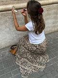 Leopard Printed Maxi Skirt Female Ruffled Patchwork Fashion Summer High Waist Bandage Party Looks Women Long Skirt