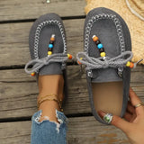Pbong  Women New Slip-On Loafers Soft Bottom Suede Ethnic Style Flats Beaded Lace Up Casual Shoes Fashion Slippers Fashion