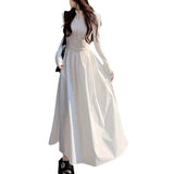 Hebe Style Long Sleeve  Collar Dress Women's Spring Autumn New Design Black Slim Fit A-Line Skirt High Waist  Sweet
