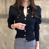 Woman Cardigan Long Sleeve Button Down Sweater Knitted Coat Single Breasted Crop Knit Jacket Tops Ladies Autumn Winter Fashion